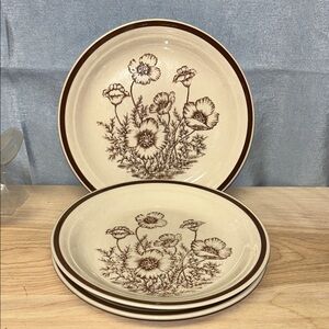 Vintage festival Stoneware DESERT FLOWERS salad Plate hand decorated set of 3